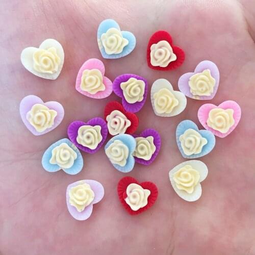 200PCS 10mm Resin Solid Color 3D Flower Heart Shape Flatback Stone Scrapbook Embellishment DIY Wedding Appliques SW10*5