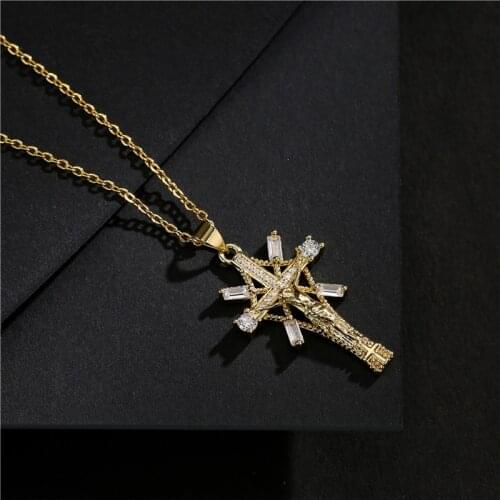 2021 New Hot Crucifix Cross Pendant Necklace Women Men Christian Jewelry AAA CZ Femme Bijoux