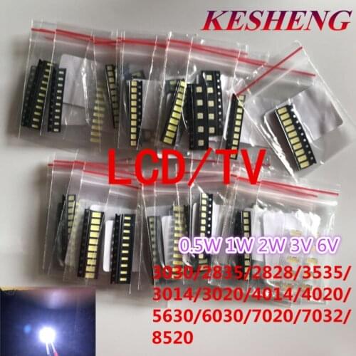 370pcs/lot 1W-2W SMD LED Kit 3V/6V 2835/3030/2828/3535/5630/7020/7030/4020/4014/7032 Cold white For TV Backlight Beads