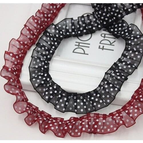 41Yards Dots Motif Ruffle Lace Trim Trimmings Pleated Fabric Embroidered Applique Sewing Craft Wedding Dress DIY Decoration