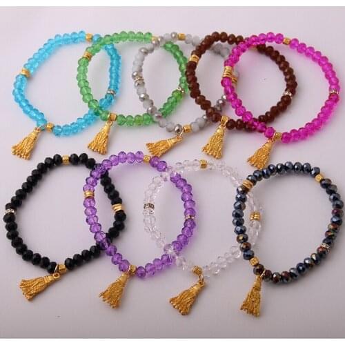 New Design Energy Bracelets Made Beautiful Glass Crystal Metal Tassel Bracelet