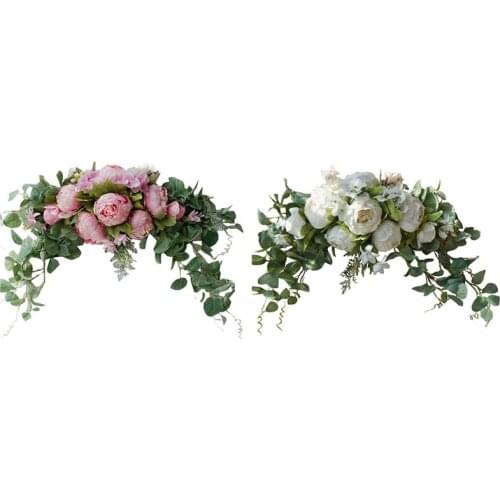 Rose Flower Swag for Lintel,Rustic Wedding Arch Door Wreath Decorative Floral Swag with Green Leaf Home Decor