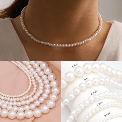 Elegant White Imitation Pearl Choker Necklace Big Round Pearl Wedding Necklace for Women Charm Fashion Jewelry Wholesale Bulk
