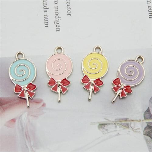 Julie Wang 8PCS Enamel Lollipop Charms Blue Pink Purple Yellow Candy Alloy Food Gold Tone Bracelet Jewelry Making Accessory