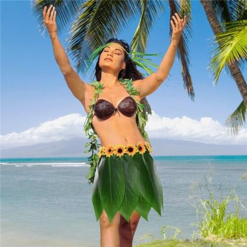 60cm Hawaiian Skirt Artificial Leaf Hula Party Hawaiian Party Decoration Adult Hawaiian Dance Dress Seaside Beach Holiday Photo