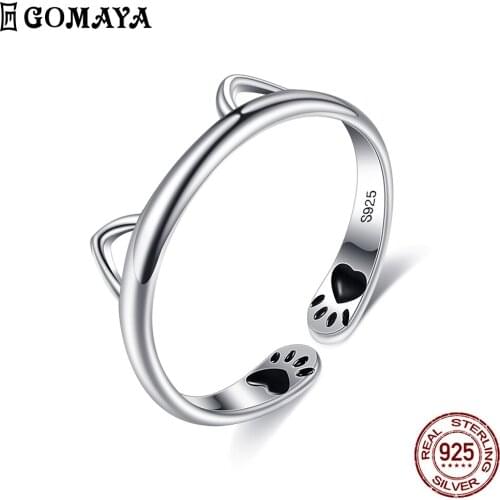 GOMAYA Cute Modelling Ring For Women 925 Sterling Silver Epoxy Cat Footprint Rings Animal Trendy Gift Give Friend Fine Jewelry