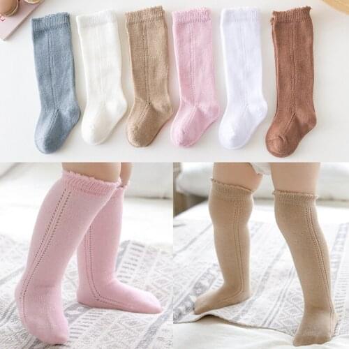 Spanish Style Baby Cotton Socks Knee High Boys Girls Socks Breathable Kids Long Sock Hollow Out Soft Children Sock 0-7Years