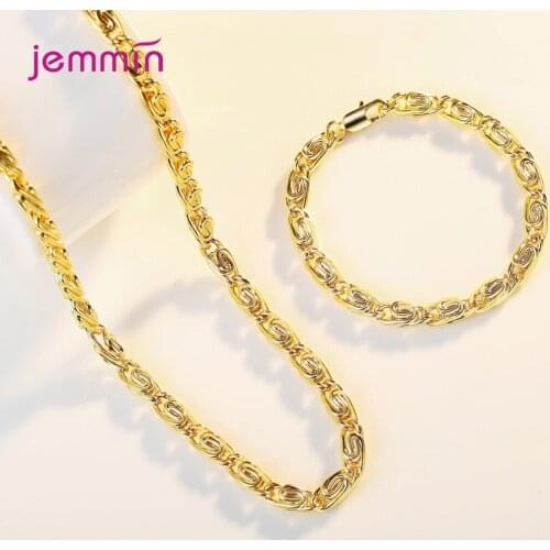 Nice Valentines Birthday Gift Jewelry Sets for Boyfriend Girlfriend Unisex 18KGF Heavy Chain Bracelet Necklace Hip Hop Set