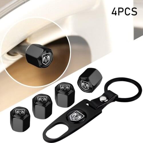 1set Car Sign Tire Valve Cover Keychain Tyre Air Stems Caps For Dodges Journey Ram 1500 Challenger Caliber Charger Accessories