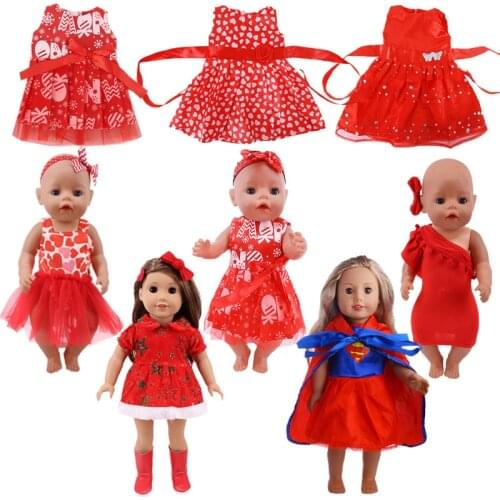 Doll Clothes Red Series Cute Dress Hairpin Hat Cloak Clothes For 18 Inch American & 43Cm Baby New Born Baby Doll Accessories ,OG