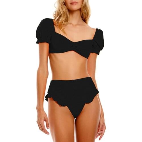 Swimsuit High Waist Split Bikini Puff Sleeve One-shoulder Bikini Sexy Swimsuit Manufacturer Swimming Suit Drop Shipping