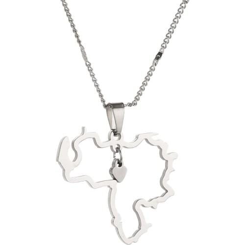 Stainless Steel Trendy Venezuela Map Heart Pendant Necklace Venezuelan Map Women Jewelry