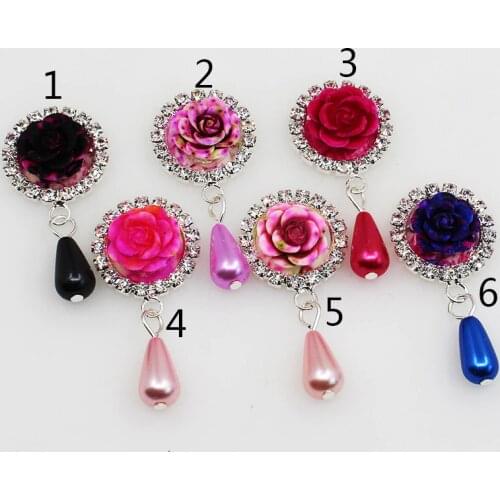 Fashion 10pcs Resin Roses Decorative Clothing Pearl Button Metal Rhinestone Invitation Craft Hair Flower Center Scrapbooking