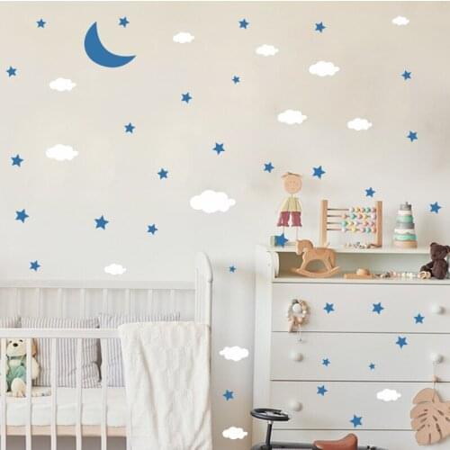 Moon Cloud Stars Wall Stickers Boy Girl Kids Bedroom Decor Cartoon DIY Wallpaper Living Room Wall Decoratioon Aesthetic Sticker