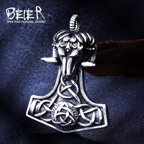 Beier 316L stainless steel Norse Vikings Pendant Necklace Norse Sheep head Original Amulet Animal Jewelry for man BP8-377