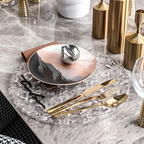 8 Inch Sunset Glow Pattern Porcelain Tableware Set Plate Tableware Dinnerware Transparent Flat Tray With Bumps Dinner Service