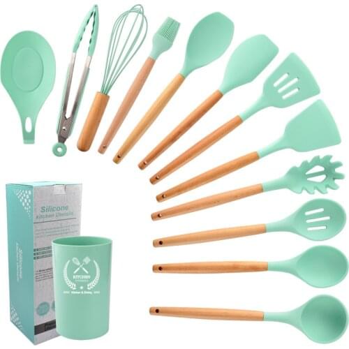 Blue Silicone Cooking Utensils Set Non-Stick Pan Baking Tools Kitchenware Slotted Turner Spatula Spoon Food Tongs Kitchen Kit