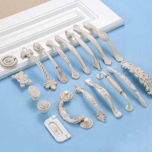 New 1Pc Zinc Aolly Drawer Knobs European Ivory White Door Pulls Furniture Handle Hardware Kitchen Cupboard Multistyles 2021 New