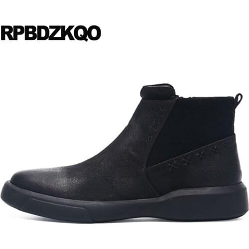 Autumn 2018 zipper high quality mens winter boots warm fall ankle luxury short black fur shoes genuine leather lined full grain