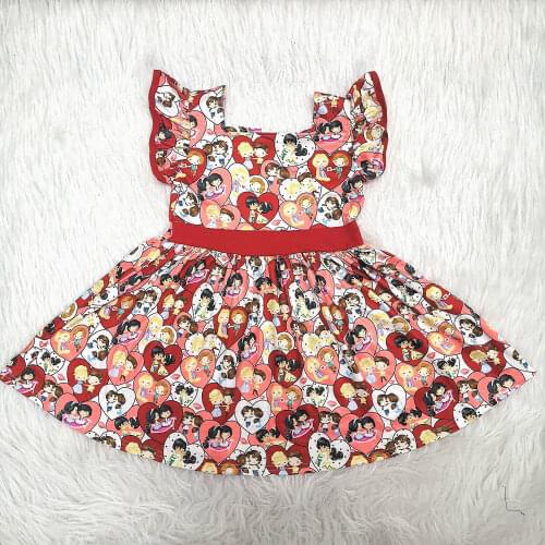 Valentines Day style lovers pattern print dress for baby girl