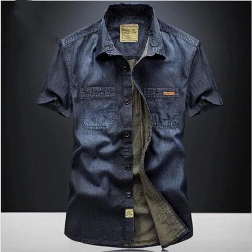 Casual Shirts Solid High Quality Summer Denim Shirt Men Short Sleeve Casual Shirts Loose Plus Size XXXL 4XL 2018 New