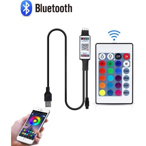 5V USB Powered RGB Bluetooth controller 4 pin LED Controller With 24-button IR remote control For 2835 5050 RGB LED strip light