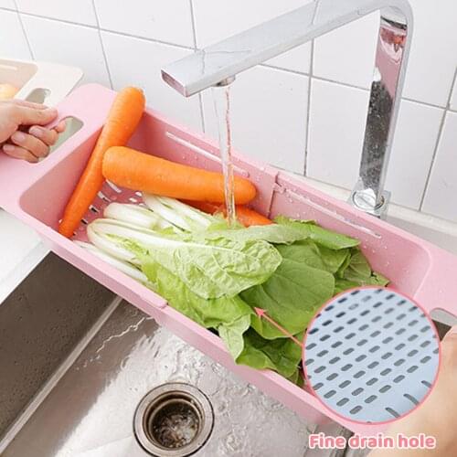 Adjustable Telescopic Drain Rack Kitchen Fruit Vegetables Cleaning Basket Tableware Dish Plate Bowl Storage Tray Plastic