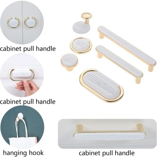 1 PC Door Furniture Handle 10/24/64/96/128MM Cabinet Knobs Kitchen Handle Modern Drawer Knobs Pulls Golden+whiteHome Decor
