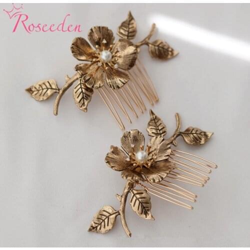 Antique Gold Flower Bridal Hair Comb Hair Clip Wedding Hair Jewelry Accessories Drop Shipping RE3828