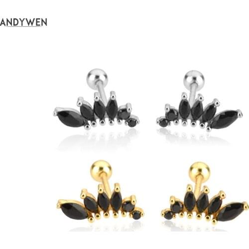ANDYWEN 925 Sterling Silver Gold Black Zircon Wings CZ Stud Earring 2021 Rock Punk Fashion Women Fashion Jewelry Clips Pin Tiny