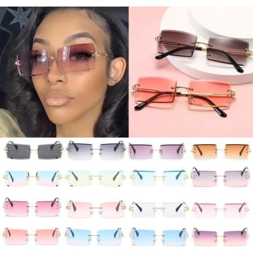Wholesale Retro Small Rectangle Sunglasses Women Men Brand Designer Rimless Square Sun Glasses Ladies Frameless Eyeglasses Gafas