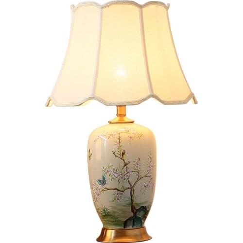 Modern Pastoral Ceramic Dimmer Table Lamp Foyer Bed Room Parlor Spring Paniting Porcelain Desk Light D71