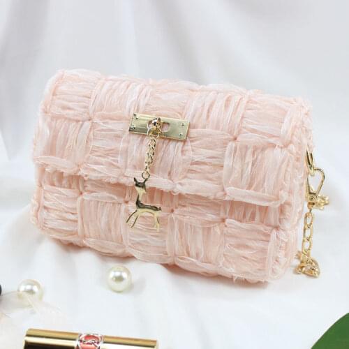 Hand-made Bag Diy Material Bag Ribbon Grid Homemade Gift Woven Bag Shoulder BAGS
