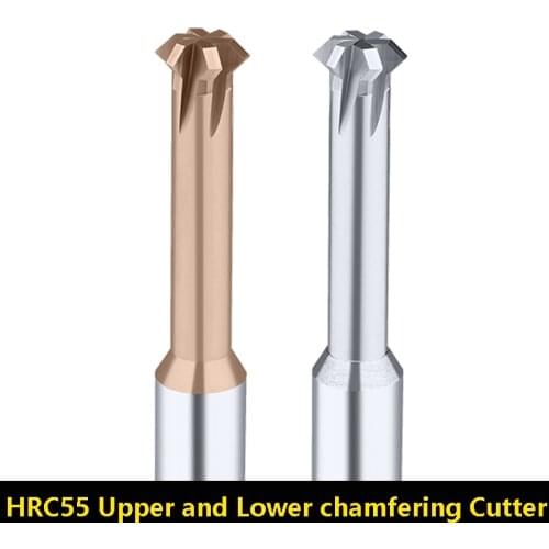 BEYOND Tungsten Steel Upper and Lower Chamfering Cutter HRC55 Positive Negative Carbide Chamfer End Mills for Steel or Aluminum