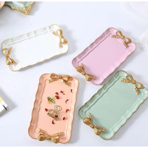 1PC Nordic Bow Tray Cosmetic Fruit Dessert Sundries Storage Plate Cake Snack Tray Home Decorative Dish