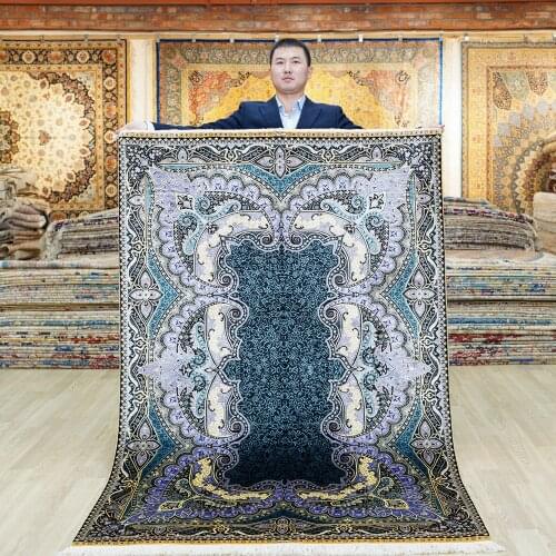 Yilong 4'x6' Traditional hand knotted carpet blue vantage antique oriental silk rug (0642)