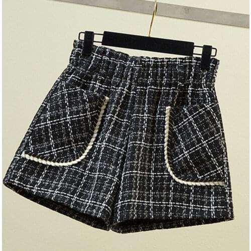 Autumn and winter Korean style all-match skinny wide-leg pants trendy girls woolen shorts P5461