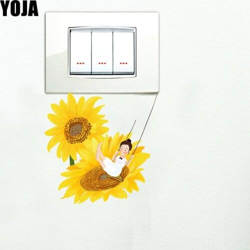 YOJA Happy Girl Swing Sunflower FanArtistical Painting PVC Switch Sticker Decorative Wall Decal 15SS0068