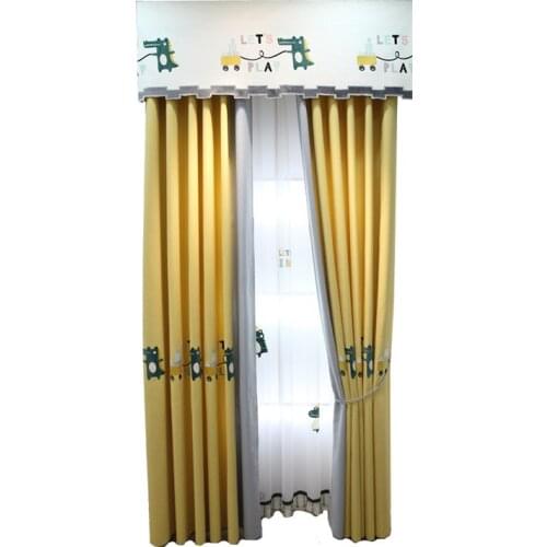 Custom dinosaur cartoon yellow Nordic simple childrens room curtain cloth boys bedroom boys and girls bay window shading