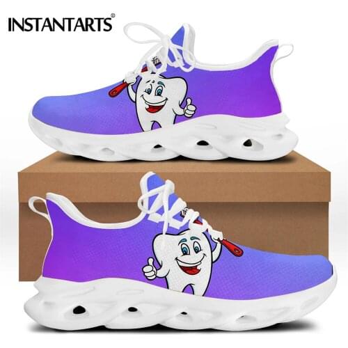 INSTANTARTS Gradient Dental Shoes Funny Tooth/Teeth/Dentist Print Flat Womens Sneakers Walking Shoes Casual Lace-up Footwear