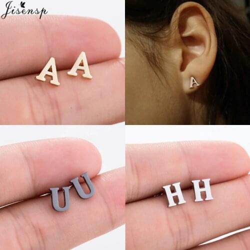 Jisensp Stainless Steel A-Z Alphabet Stud Earrings for Women Kid Personalize Jewelry Cute Initial Letter Earrings Birthday Gift