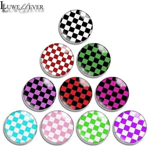 10mm 12mm 16mm 20mm 25mm 30mm 604 Checkered Pattern Mix Round Glass Cabochon Jewelry Finding 18mm Snap Button Charm Bracelet