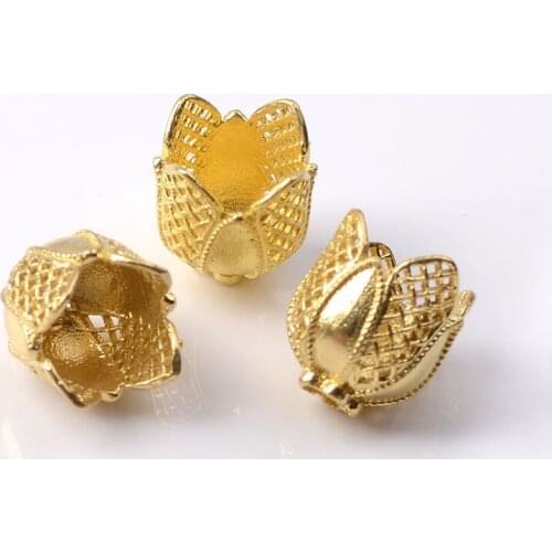 10Pcs 14*16mm Copper Hollow Flower Bead Cap Charms Tiara Bead Cap For Jewelry Making