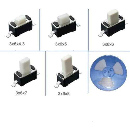 1500pcs/coil 3*6*4.3/5/6/7/8mm SMD Push Button Switch Tact Switch 3x6 mm Copper Lead Feet Distance 8.3mm