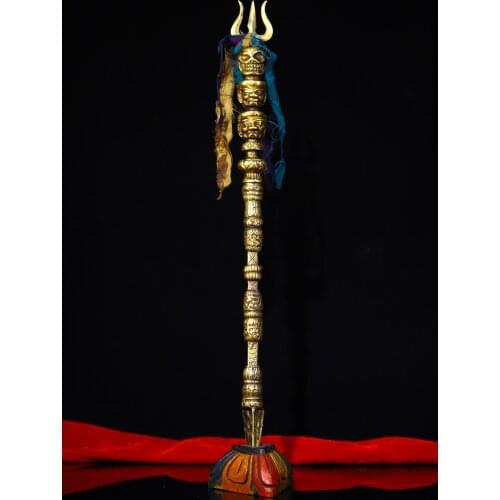 17"Nepal Buddhism Old Bronze Skull head Mahakala statue Dharma Dorje Vajra Phurpa Town House Exorcism Ward off evil spirits