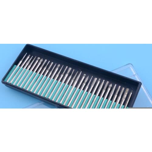 30Pcs 3mm Diamond Burrs Drill Bits Shank Needle Sharp for Dremel Rotary Tool Point Grinding Carving