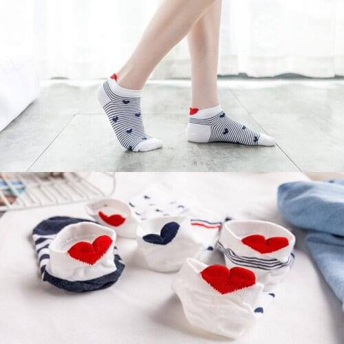 5 Pairs New Pattern Stripe Lovely Ladies Cotton Socks Cute Heel Three-Dimensional Red Heart Fashion Spring Summer Ship Socks