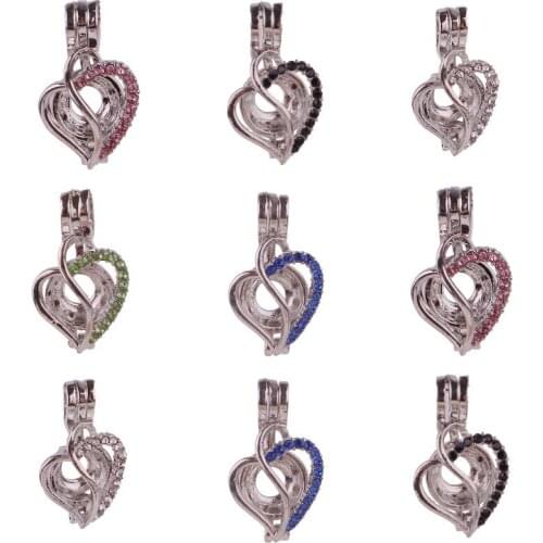 5Pcs/Lot Sparkling Heart Love Cage Locket With Pearl Beads Essential Oil Diffuser Lovers Gift Jewelry Wholesale