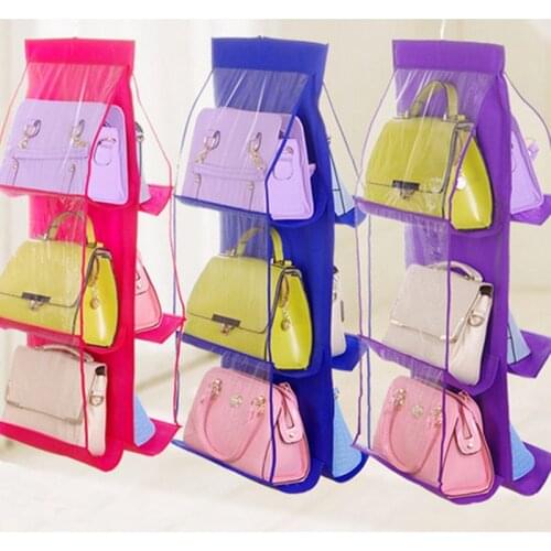6 Pocket Hanging Handbag Organizer For Bag Collect Wardrobe Closet Dustproof Storage Bag Door Wall Sundry Shoe Bag with Pouch