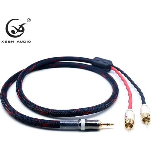 Aux 3.5mm Stereo Plug to 2 RCA Audio Cable YIVO XSSH HIFI MP3/MP4 Mobile Phone 3.5 JackAudio Shield 4 Core Silver OFC Cable Wire